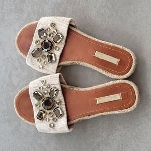 Louise et cie slides gold rhinestones crystals brown espadrille